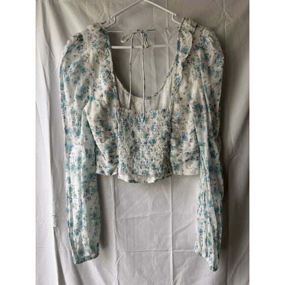 Free People Another Life Printed Top Blue Floral White Combo Size Large - Picture 2 of 2